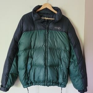 Vintage Eddie Bauer Green And Black Down Short Puffer Jacket 90s Streetwear Sz M